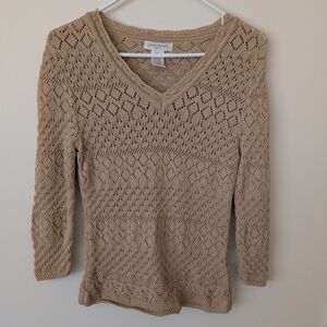 Vintage Jones New York Womens Petite Small Beige Sweater Crochet Cottage Boho